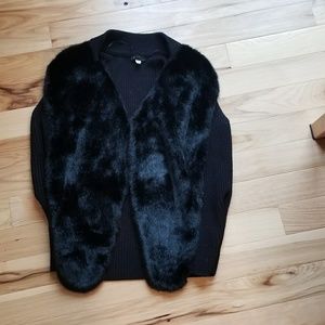 Alfani Women Luxurious Faux Fur Black Sweater Vest